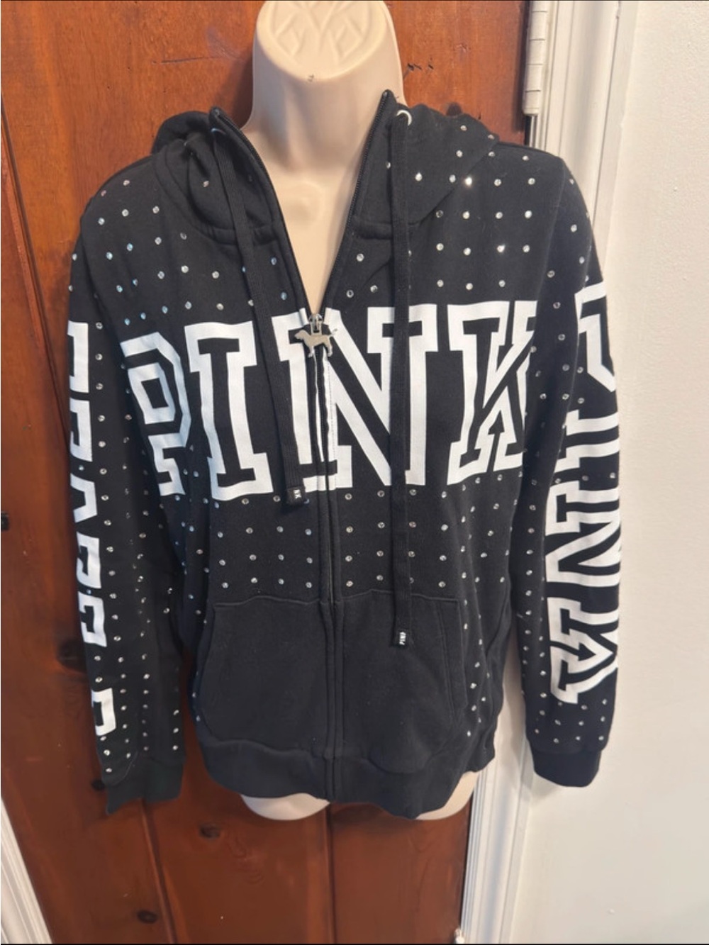 Victoria’s Secret Y2K Rhinestone Bling Hoodie Sweatshirt Size Medium - Picture 2 of 8